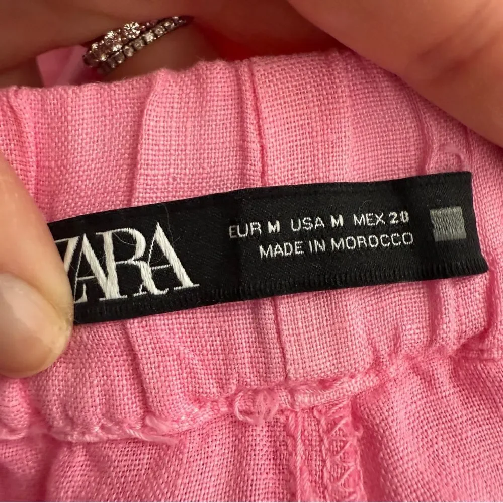Zara Linen Pink Belted Pants M